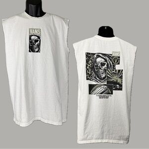 Vans Comic Strip Double Sided White Graphic Muscle Tee with Skull Print Size L